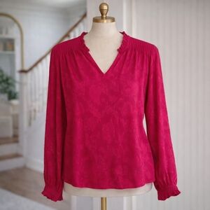 A Mtl Pink Fuchsia Frill Long Sleeve Blouse Large
